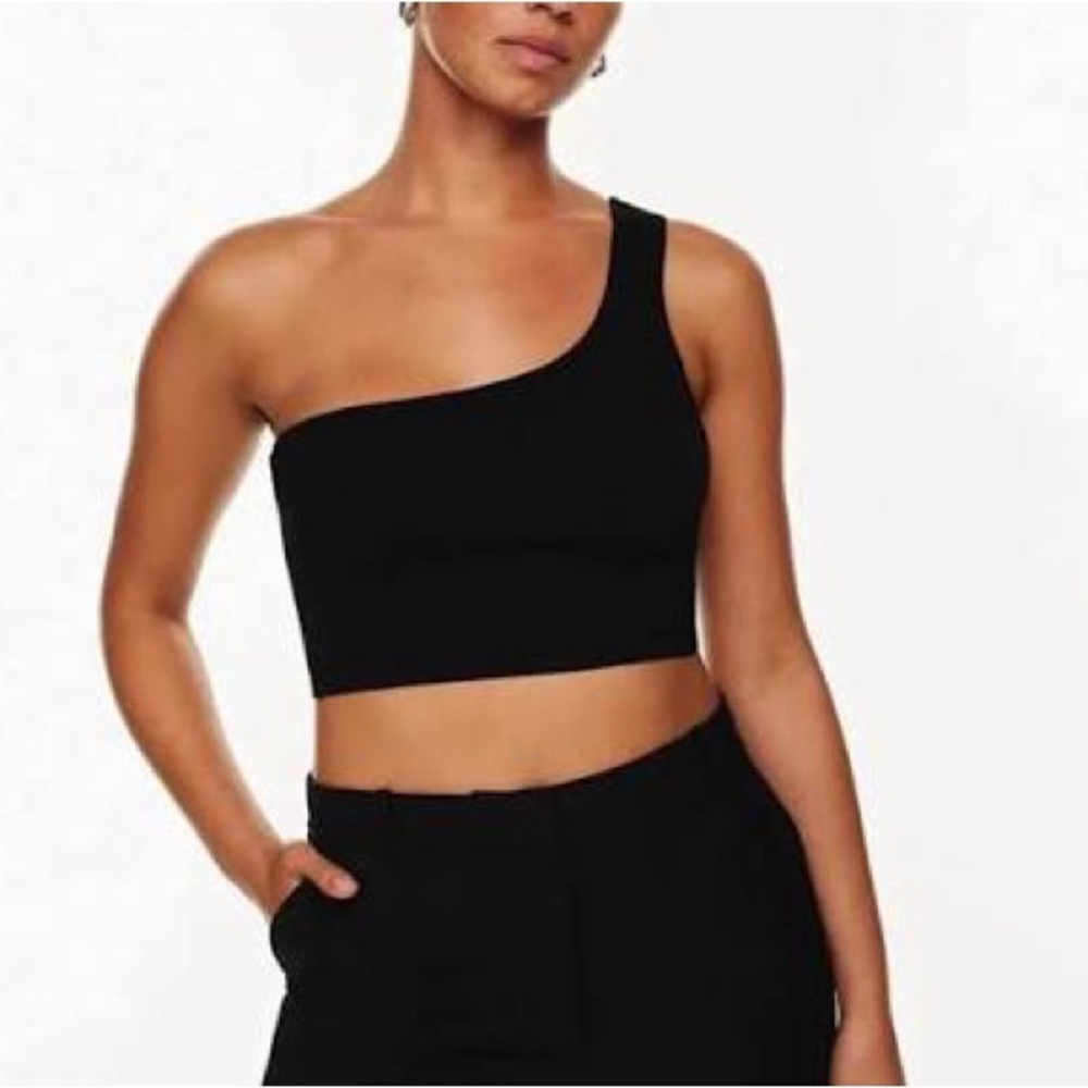 Aritzia Black Babaton One-Shoulder Crop Top